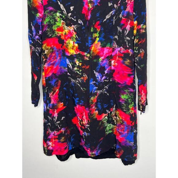 Milly Monet Jewel Floral Printed A Line Long Sleeve Black Multicolor Dress 12 - Picture 11 of 13